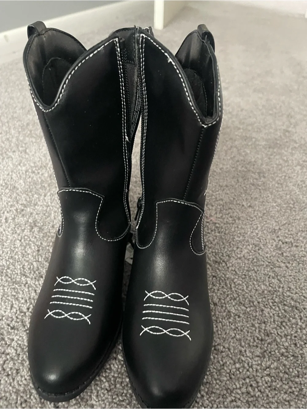 The Children's Place Black Kids Western Boots with White Stitching